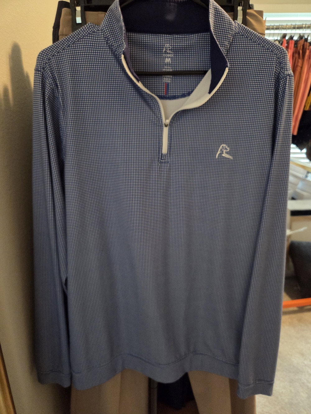 Rhoback Navy Blue and White Houndstooth Golf Q Zip